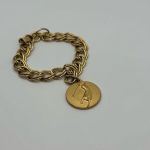 Chic Gold-tone Bracelet with Engraved Pendant